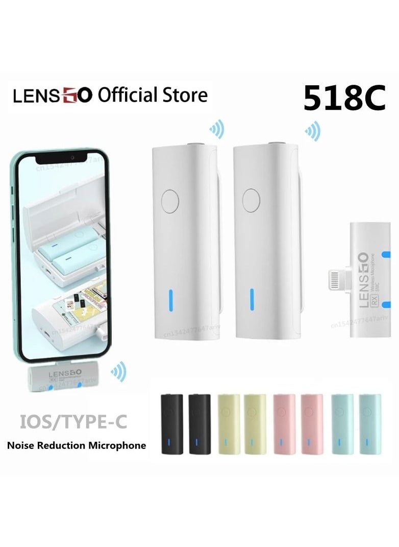 لينسجو - ميكرفون لاسلكي LENSGO 518C مع وحدتي إرسال وقاعدة استقبال لأجهزة الهاتف المحمول والآيفون - Image 1