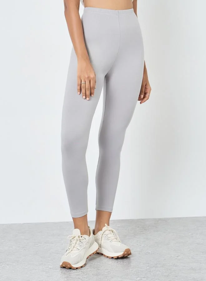 Styli Styli Women Grey Leggings with Elastic Waistband
