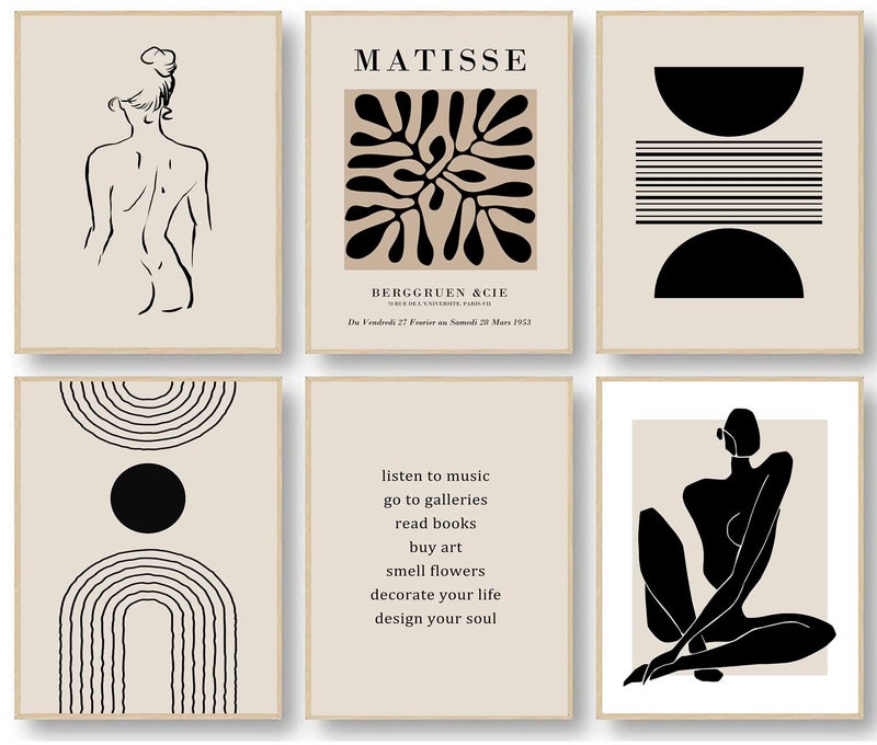KBKBART Matisse Wall Art Prints Abstract Matisse Wall Art Exhibition Posters Black Beige Women Body Line Art Leaf Boho Art Prints Living Room Wall Decor8x10inch Unframed