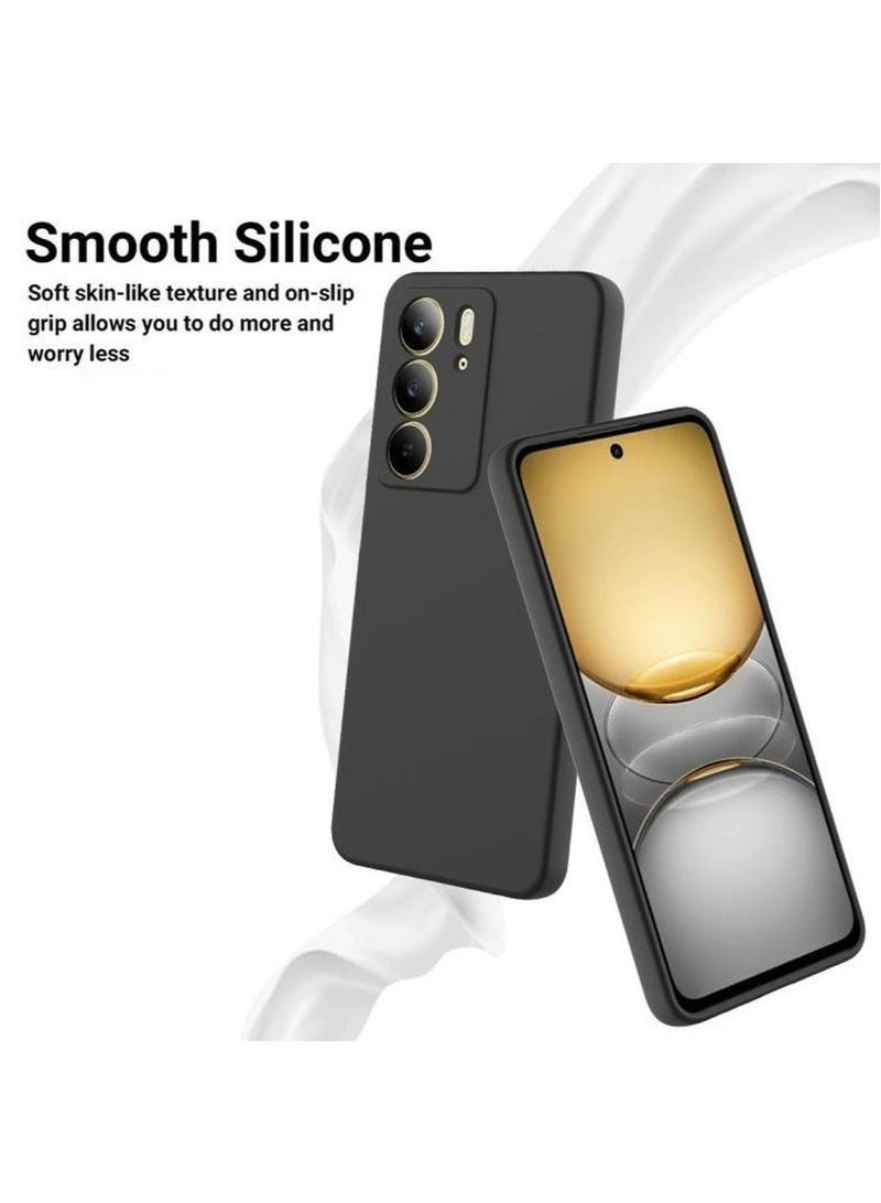 غطاء حماية فاخر من السيليكون السائل الناعم لهاتف Realme C75 4G 2024 - أسود، نحيف، مقاوم للصدمات، بمقبض مانع للانزلاق، حماية متينة لهاتف Realme C75 4G - Image 4