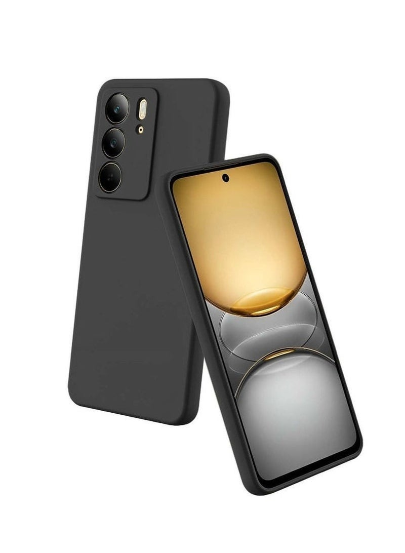 غطاء حماية فاخر من السيليكون السائل الناعم لهاتف Realme C75 4G 2024 - أسود، نحيف، مقاوم للصدمات، بمقبض مانع للانزلاق، حماية متينة لهاتف Realme C75 4G - Image 1