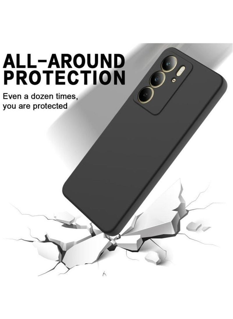 غطاء حماية فاخر من السيليكون السائل الناعم لهاتف Realme C75 4G 2024 - أسود، نحيف، مقاوم للصدمات، بمقبض مانع للانزلاق، حماية متينة لهاتف Realme C75 4G - Image 2