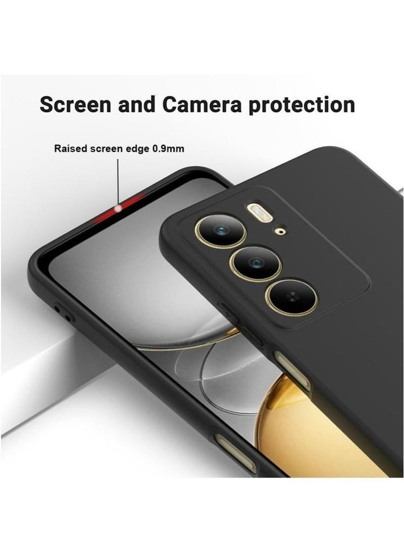 غطاء حماية فاخر من السيليكون السائل الناعم لهاتف Realme C75 4G 2024 - أسود، نحيف، مقاوم للصدمات، بمقبض مانع للانزلاق، حماية متينة لهاتف Realme C75 4G - Image 3
