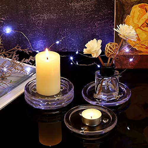 OwnMy 5PCS Clear Glass Candle Plates 3 Inch Pillar Candle Holders, Glass Coasters Small Round Candle Base & Plates and Trays for Dining Wedding Table Centerpieces - Image 2