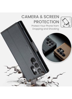 CaseMe Flip Wallet Case For Samsung Galaxy S22 Ultra, [RFID Blocking] PU Leather Wallet Flip Folio Case with Card Holder Kickstand Shockproof Phone Cover (Black)  - Image 4
