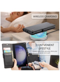 CaseMe Flip Wallet Case For Samsung Galaxy S22 Ultra, [RFID Blocking] PU Leather Wallet Flip Folio Case with Card Holder Kickstand Shockproof Phone Cover (Black)  - Image 3