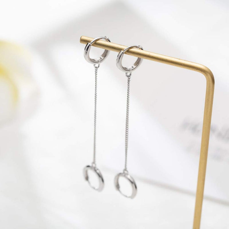 Dtja Pair Double Hoop Earrings for Women 925 Sterling Silver Small Huggie Dangle Slave Chain Drop Second Hole Helix Post Multiple Studs Lobe Piercing Cuff Cartilage Men Personalized Jewelry Goth Punk - Image 5