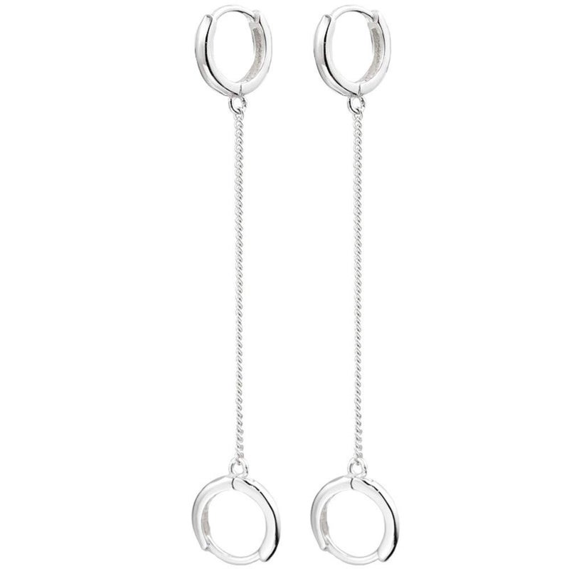 Dtja Pair Double Hoop Earrings for Women 925 Sterling Silver Small Huggie Dangle Slave Chain Drop Second Hole Helix Post Multiple Studs Lobe Piercing Cuff Cartilage Men Personalized Jewelry Goth Punk - Image 1