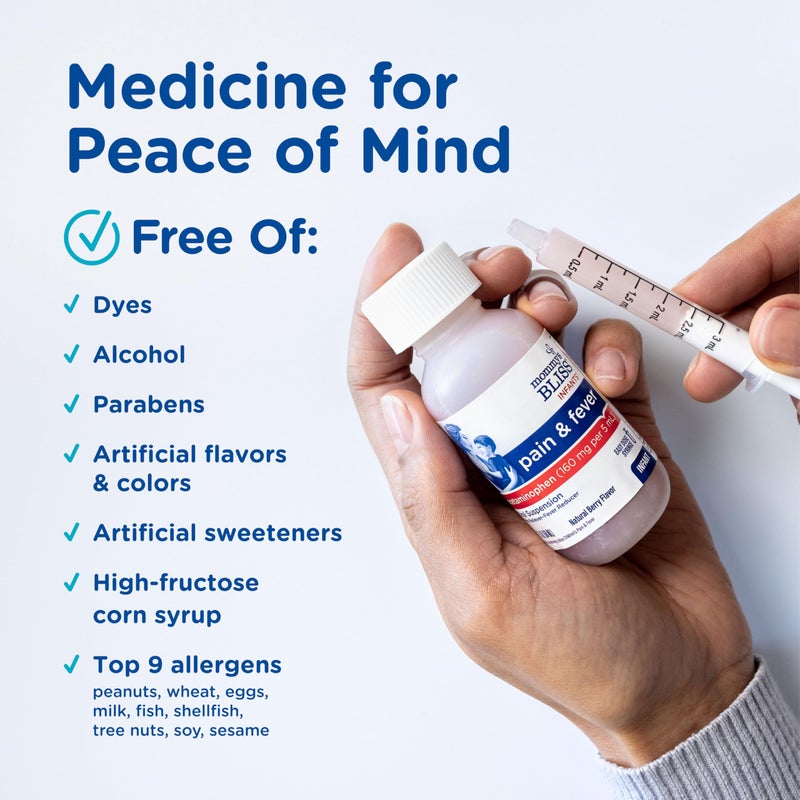 Mommy's Bliss Infants' Pain and Fever Reducer, Baby Acetaminophen, Dye-Free Medicine, Infant Fever Reducer, Delicious Mixed Berry Flavor, Ages 2+, 2 Fluid Ounces - Image 4