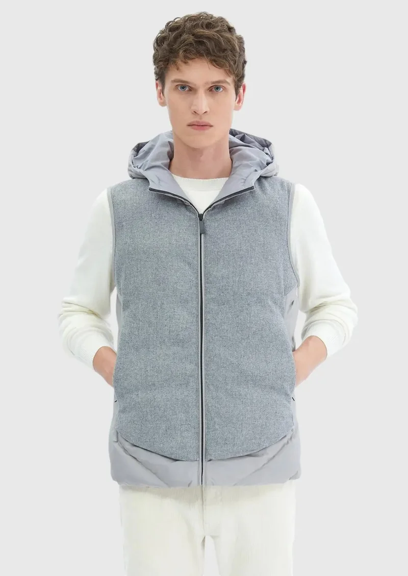 RAMSEY Grey Regular Fit Hooded Casual Weaving Puffer Vest