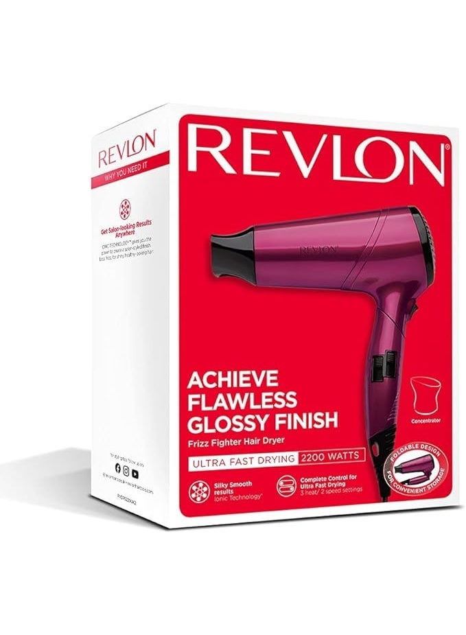 Revlon Frizz Fighter Hair Dryer, 2200 Watts, 2 speed and 3 heat setting, folding handle. Cool shot button. Pink 22.5 x 10 x 27cm - Image 4