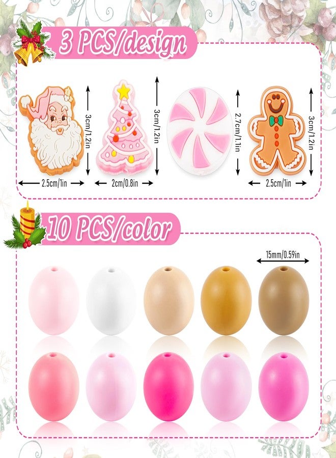 Whaline 112 Pcs Christmas Silicone Beads Xmas Pink Loose Beads Bulk for DIY Pen Bracelet Necklace Crafts Winter Holiday Party Decor - Image 2