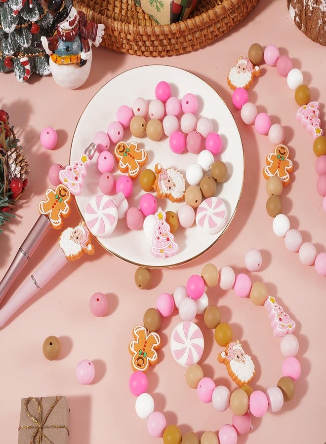 Whaline 112 Pcs Christmas Silicone Beads Xmas Pink Loose Beads Bulk for DIY Pen Bracelet Necklace Crafts Winter Holiday Party Decor - Image 4