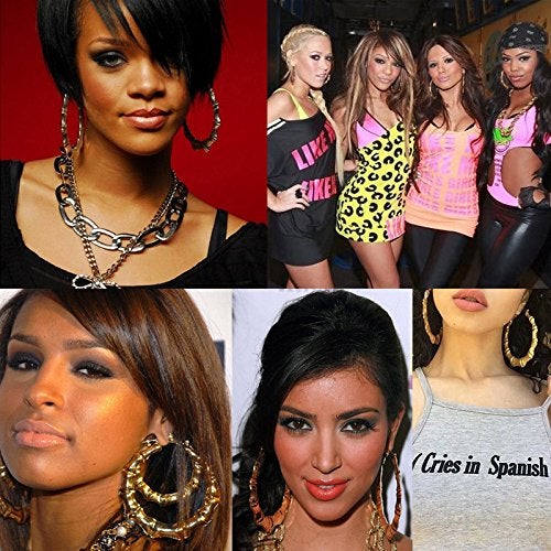 CULOVITY Gold-Plated Bamboo Hoop Earring Hollow Casting Hip-Hop Statement Fashion Jewelry for Women Dia 65mm - Image 3