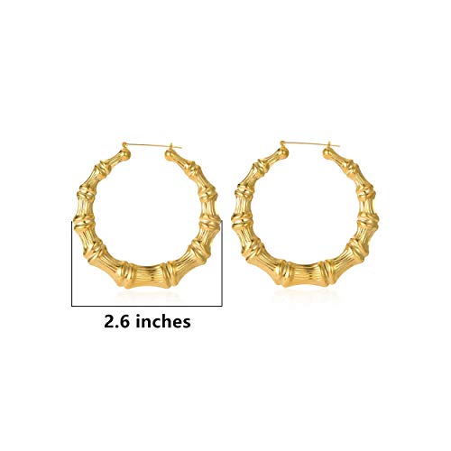 CULOVITY Gold-Plated Bamboo Hoop Earring Hollow Casting Hip-Hop Statement Fashion Jewelry for Women Dia 65mm - Image 2