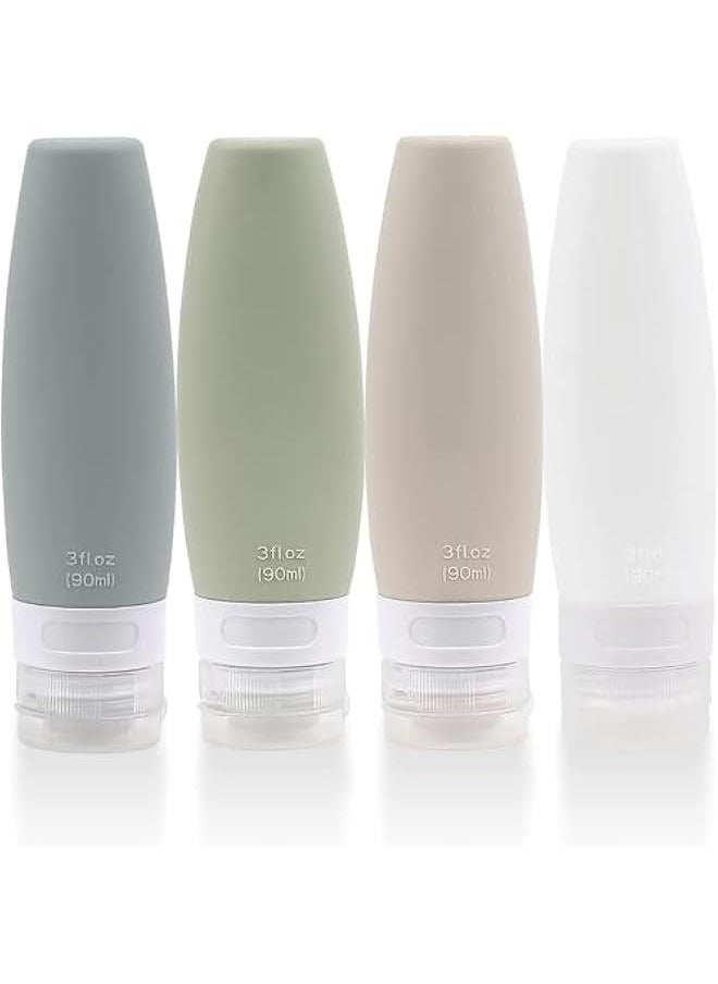 HOOKOR Silicone Travel Bottles - Refillable Toiletry Containers,4-Pcs Set with TSA Approved EVA bag, Leak Proof Squeezable and Portable Travel Bottles Set for Traveling, 3oz/ 90ml  - Image 1