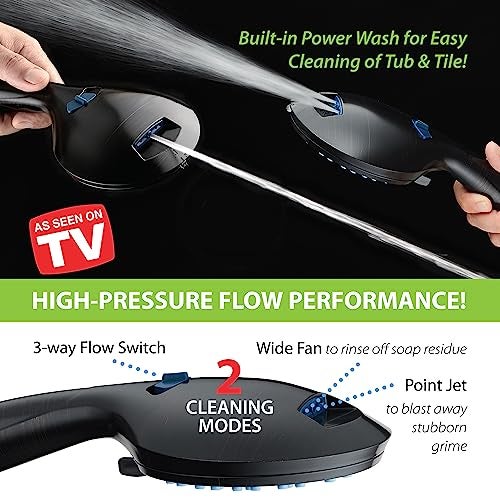 Hotel Spa AquaCare High Pressure 8-mode Handheld Shower Head, Anti-clog Nozzles - Built-in Power Wash to Clean Tub, Tile & Pets, Extra Long 6 ft. Stainless Steel Hose, Wall & Overhead Brackets - Image 5