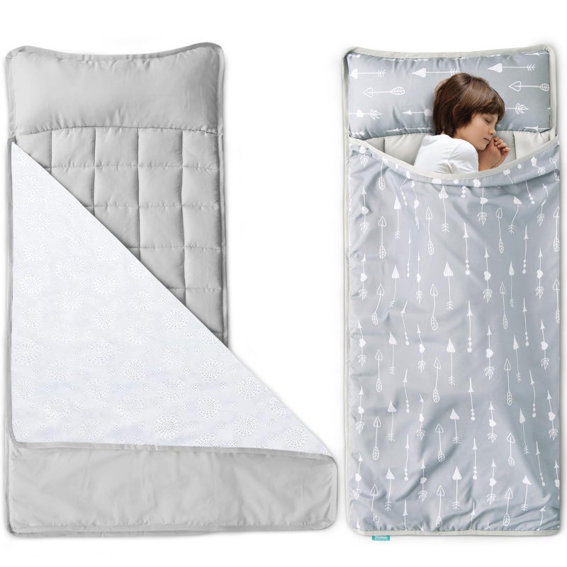 Biloban 2 Pack Toddler Nap Mat with Pillow and Fleece Minky Blanket, Extra Large Kids Sleeping Bag for Preschool Daycare, Portable Travel Camping Nap mats Machine Washable Arrow and Grey - Image 5