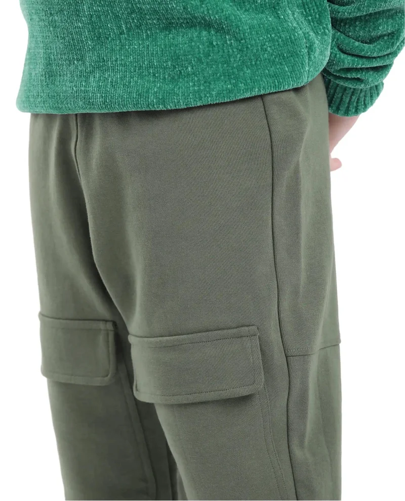 Rare Ones Rare Ones Kids Tami Green Cotton Poly Regular Fit Multipocket Solid Trackpant