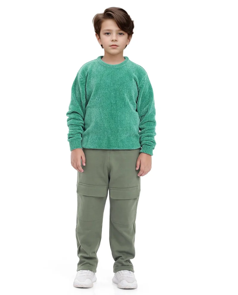 رير ونز Rare Ones Kids Tami Green Cotton Poly Regular Fit Multipocket Solid Trackpant