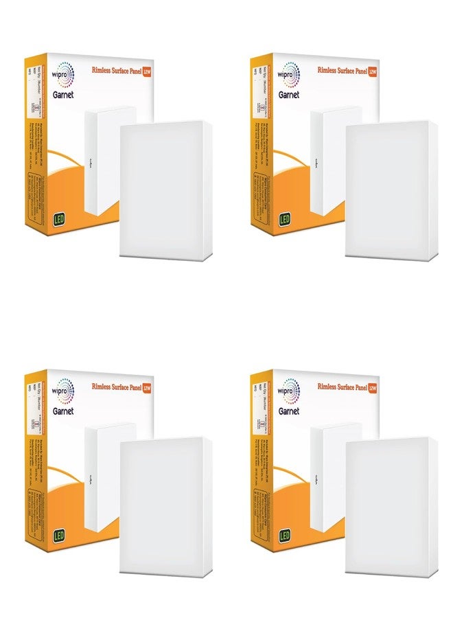 wipro Polycarbonate Garnet 12W Rimless Square Led Surface Panel | Cool White Light (6500K) | Elegant Rimless Design for Wider Spread of Light | Surface Mounted Led Down Light for Ceiling | Pack of 4 - Image 1