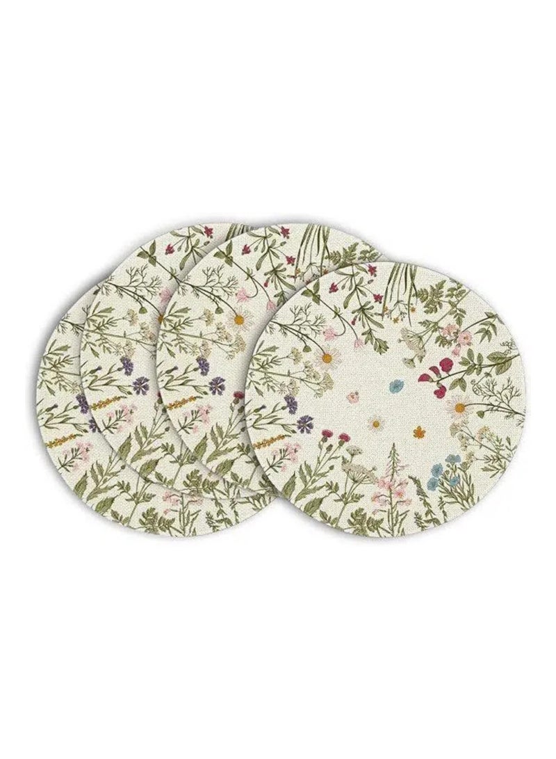 FridayIn 4 pieces Round Placemats Quilted Cloth Table Mats for Dining Table Decoration Antique Herbs Wild Flowers Lace Mats Washable Fabric Place Mats for Indoor Outdoor Use - Image 5