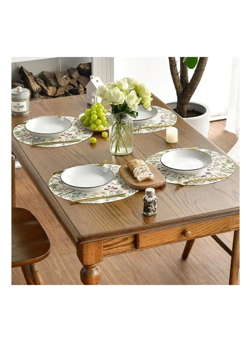 FridayIn 4 pieces Round Placemats Quilted Cloth Table Mats for Dining Table Decoration Antique Herbs Wild Flowers Lace Mats Washable Fabric Place Mats for Indoor Outdoor Use - Image 2
