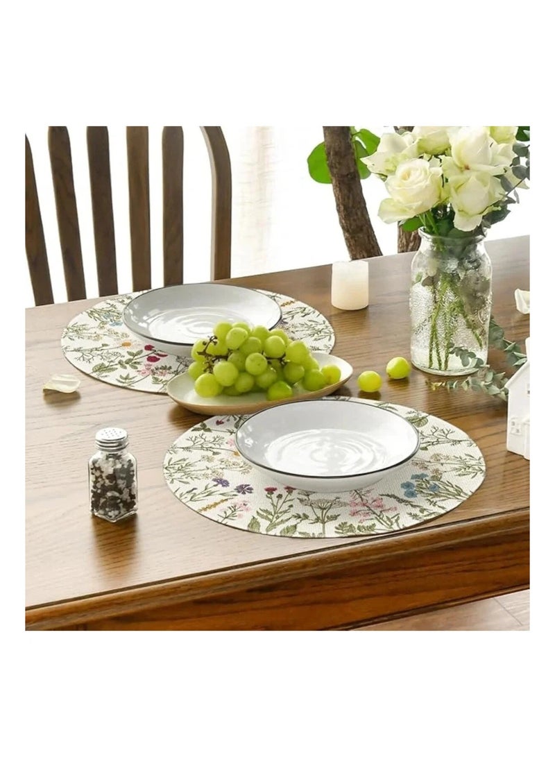 FridayIn 4 pieces Round Placemats Quilted Cloth Table Mats for Dining Table Decoration Antique Herbs Wild Flowers Lace Mats Washable Fabric Place Mats for Indoor Outdoor Use - Image 4