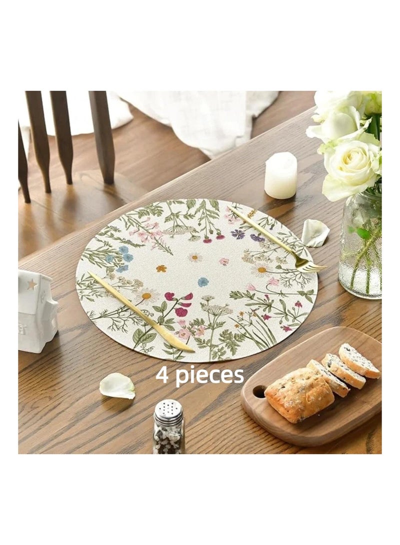 FridayIn 4 pieces Round Placemats Quilted Cloth Table Mats for Dining Table Decoration Antique Herbs Wild Flowers Lace Mats Washable Fabric Place Mats for Indoor Outdoor Use - Image 1