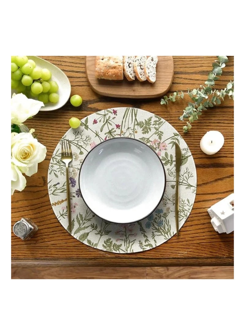 FridayIn 4 pieces Round Placemats Quilted Cloth Table Mats for Dining Table Decoration Antique Herbs Wild Flowers Lace Mats Washable Fabric Place Mats for Indoor Outdoor Use - Image 3