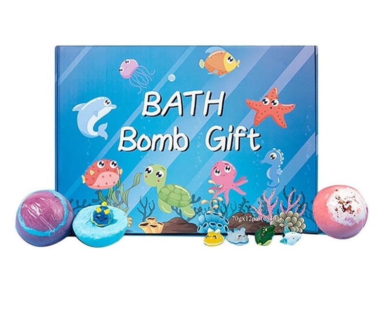 Yuwell 12-Pack Ocean Series Bath Bombs Gift Set with Surprise Sea Animal Toys, Natural Essential Oil Bath Fizzies for Kids & Adults, Handmade Bubble Spa Bombs for Relaxation, Moisturizing & Skin Care - Image 1