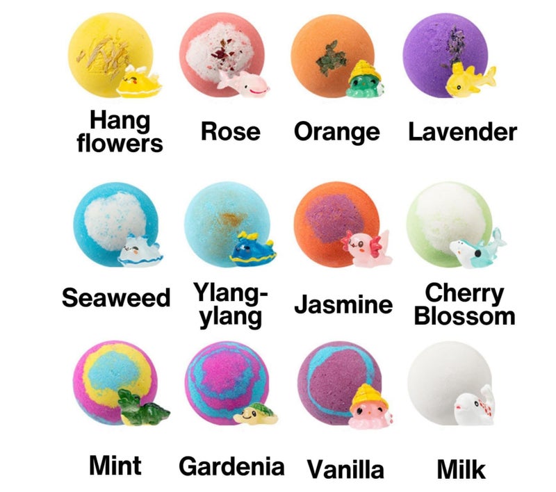 Yuwell 12-Pack Ocean Series Bath Bombs Gift Set with Surprise Sea Animal Toys, Natural Essential Oil Bath Fizzies for Kids & Adults, Handmade Bubble Spa Bombs for Relaxation, Moisturizing & Skin Care - Image 2