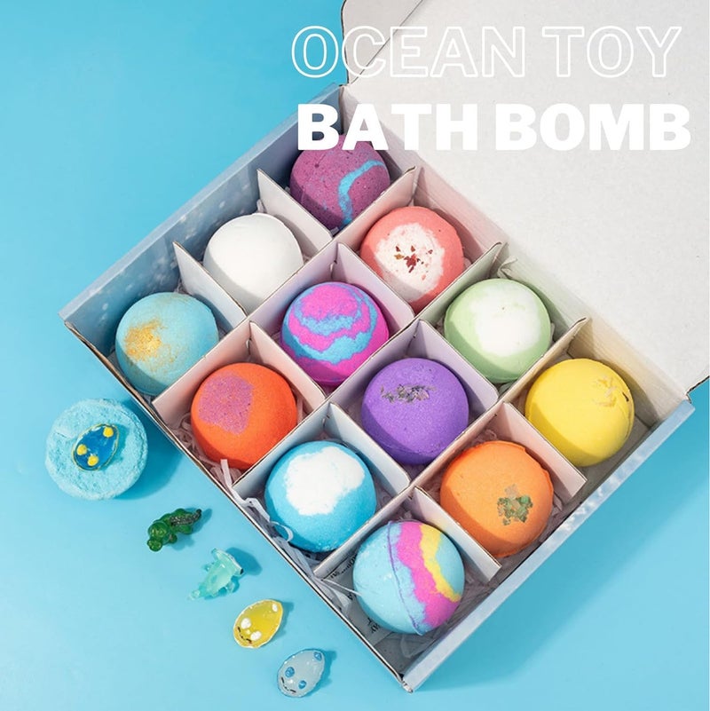 Yuwell 12-Pack Ocean Series Bath Bombs Gift Set with Surprise Sea Animal Toys, Natural Essential Oil Bath Fizzies for Kids & Adults, Handmade Bubble Spa Bombs for Relaxation, Moisturizing & Skin Care - Image 3