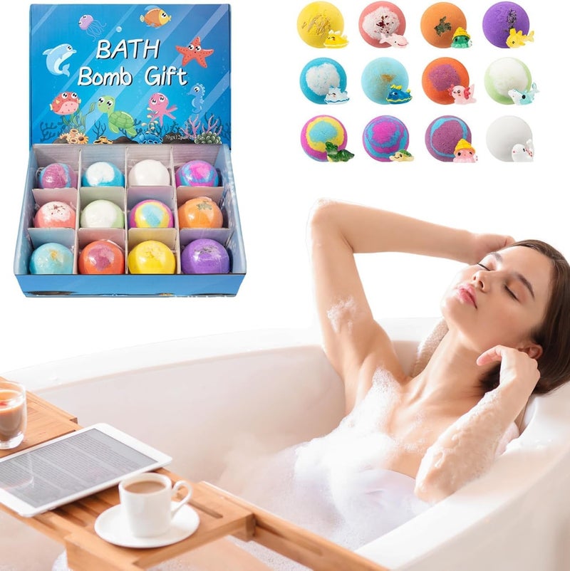 Yuwell 12-Pack Ocean Series Bath Bombs Gift Set with Surprise Sea Animal Toys, Natural Essential Oil Bath Fizzies for Kids & Adults, Handmade Bubble Spa Bombs for Relaxation, Moisturizing & Skin Care - Image 4