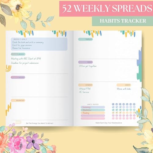 LAURET BLANC 12Months Undated Planner, 12 Monthly Spreads, 52 Weekly Spreads, Habit Tracker, Utility Pages, Paperback (The Secret Of Getting Ahead Is Getting Started) - Image 4