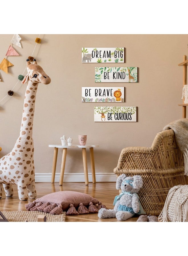 Yookeer 4 Pieces Woodland Nursery Decor Safari wall art Be kind brave curious Cute Jungle Animal Nursery Decor for Bedroom living room home 11x 3.9 Inches(Lively Animals,White Background) - Image 5