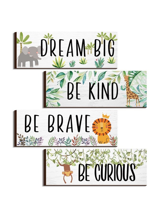 Yookeer 4 Pieces Woodland Nursery Decor Safari wall art Be kind brave curious Cute Jungle Animal Nursery Decor for Bedroom living room home 11x 3.9 Inches(Lively Animals,White Background) - Image 1