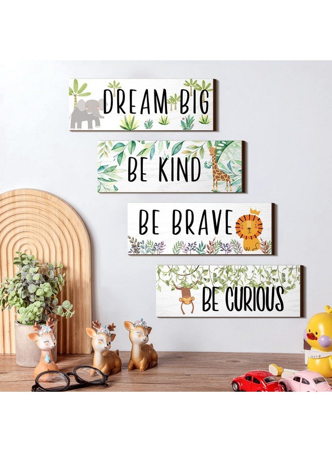 Yookeer 4 Pieces Woodland Nursery Decor Safari wall art Be kind brave curious Cute Jungle Animal Nursery Decor for Bedroom living room home 11x 3.9 Inches(Lively Animals,White Background) - Image 2