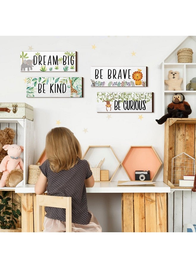 Yookeer 4 Pieces Woodland Nursery Decor Safari wall art Be kind brave curious Cute Jungle Animal Nursery Decor for Bedroom living room home 11x 3.9 Inches(Lively Animals,White Background) - Image 4