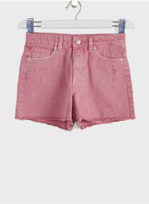 Kids Frayed Hem Denim Shorts