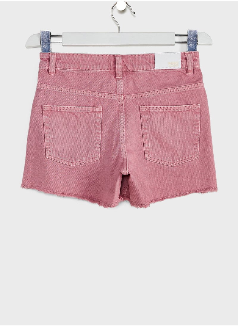 MANGO - Kids Frayed Hem Denim Shorts - Image 1