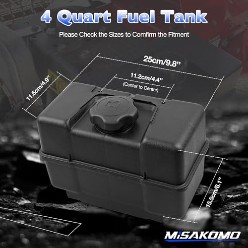 Misakomo 691993 Fuel Tank - 4 Quart Plastic Gas Tank with Shut Off Valve and Cap - Fuel Gas Tank Compatible with Lawn and Garden Equipment Engines - Lawnmower Gas Tank for Remote Mounting - Image 2