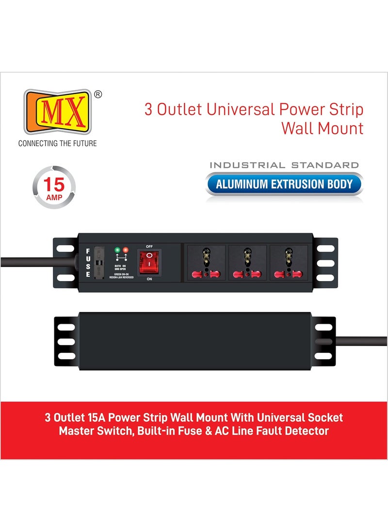 MX MX Extension Board 3 Outlet 3000W 15 AMP Socket 3 Socket 15 amp Spike Protector 15 MTR  - Image 2