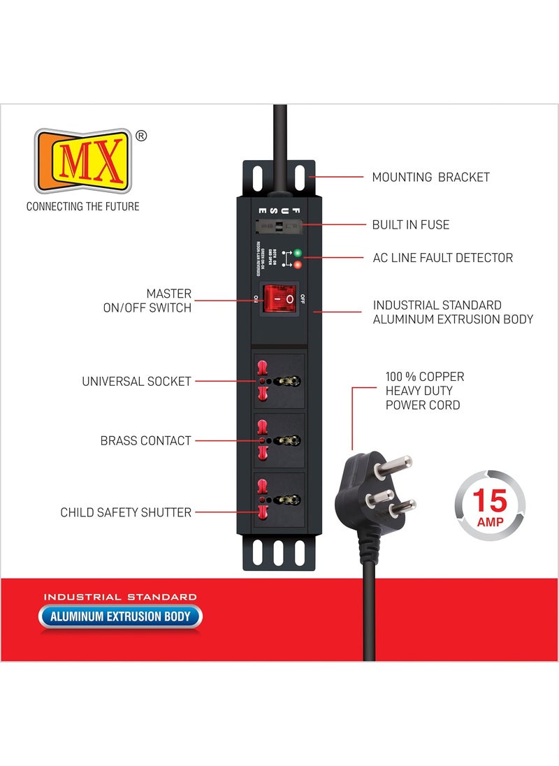 MX MX Extension Board 3 Outlet 3000W 15 AMP Socket 3 Socket 15 amp Spike Protector 15 MTR  - Image 3