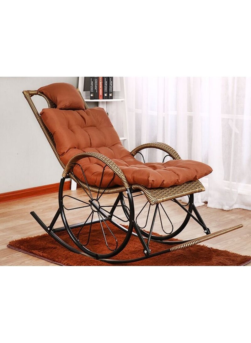 DubaiGallery Rocking Chair Recliner Adult Balcony Household Leisure Chair Outdoor Elderly Adult Nap Double Deck Red Brown - Image 3