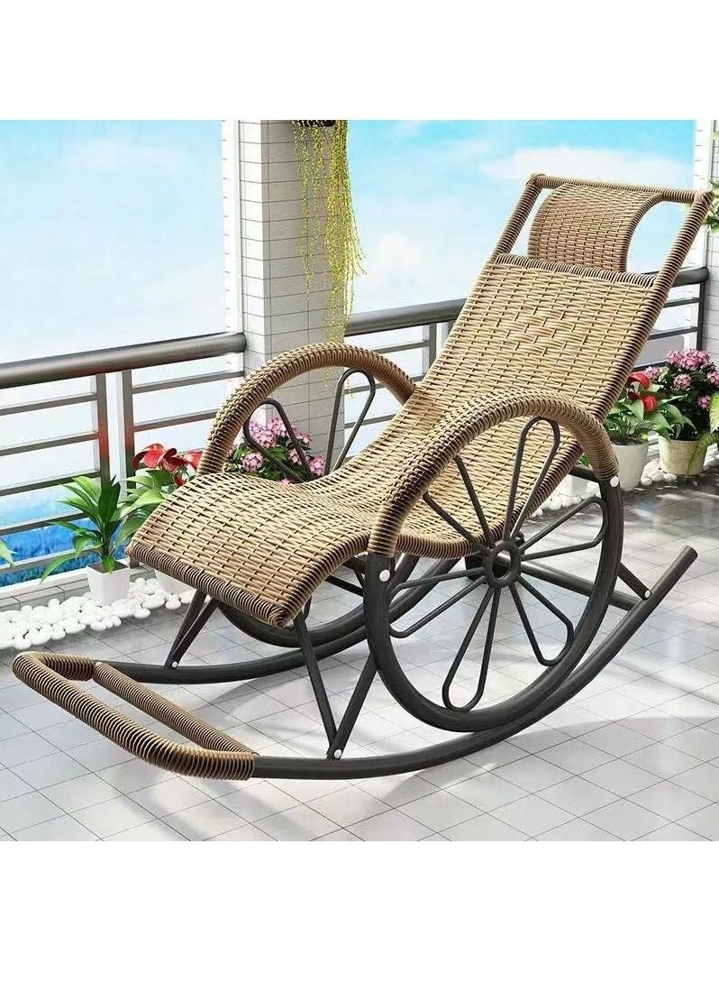 DubaiGallery Rocking Chair Recliner Adult Balcony Household Leisure Chair Outdoor Elderly Adult Nap Double Deck Red Brown - Image 1