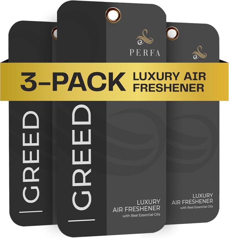 Perfa 3PCS Greed Disposable Card Car Air Fresheners for Men | Long Lasting Car Air Freshener with Greed Fragrance | Lasts for 1 Week | Strong Automotive Perfume with Odour Eliminating Technology by - Image 1