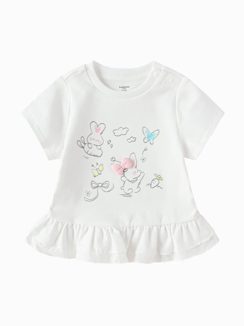 Baby Girls Round v-neck short-sleeved T-shirt