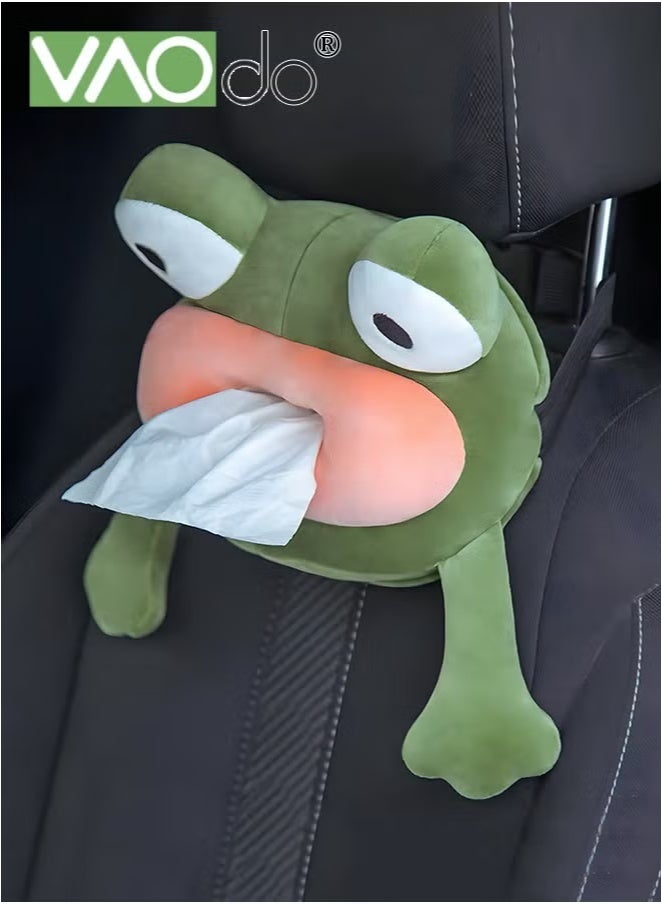 فاو دو حامل مناديل كارتون ضفدع السيارة مع مشبك، علبة مناديل معلقة زينة سيارة قطيفة لحمام المنزل للسيارة 28*33 سم أخضر - Image 1