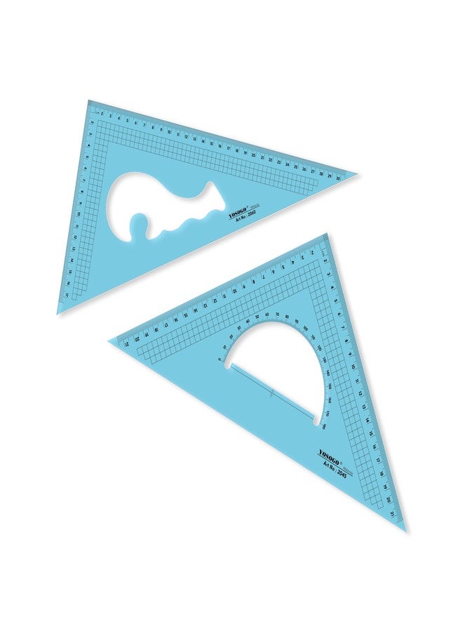 Yosogo Pack of 2 Large Transparent Metric Triangle Ruler Set Square: 30 CM (12 Inch) - 30/60 Degree & 22 CM (9 inch) 45/90 Degree | Essential for School and Work use (CM Scale) - Image 1